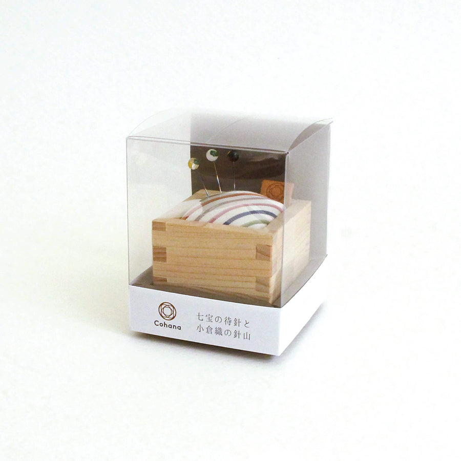 Masu Pincushion with Kokura Textile and Shippo Glass Sewing Pins