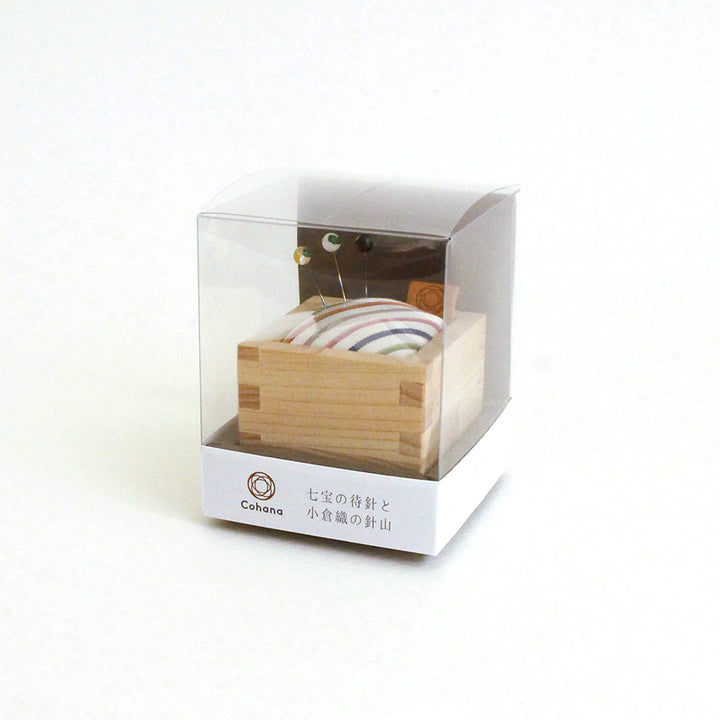 Masu Pincushion with Kokura Textile and Shippo Glass Sewing Pins