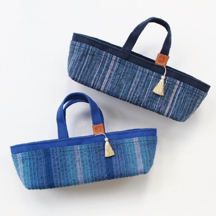 [Pre-order: Estimated Arrival in Mid-October] Mini Waxed Canvas Tote with Shijira-Ori – 紺藍 / 濃藍(Tote Only)