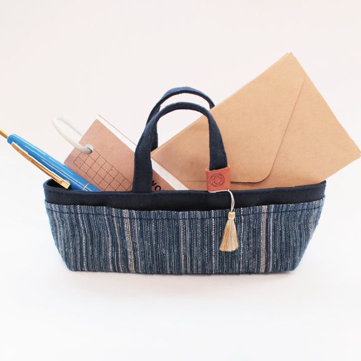 [Pre-order: Estimated Arrival in Mid-October] Mini Waxed Canvas Tote with Shijira-Ori – 紺藍 / 濃藍(Tote Only)