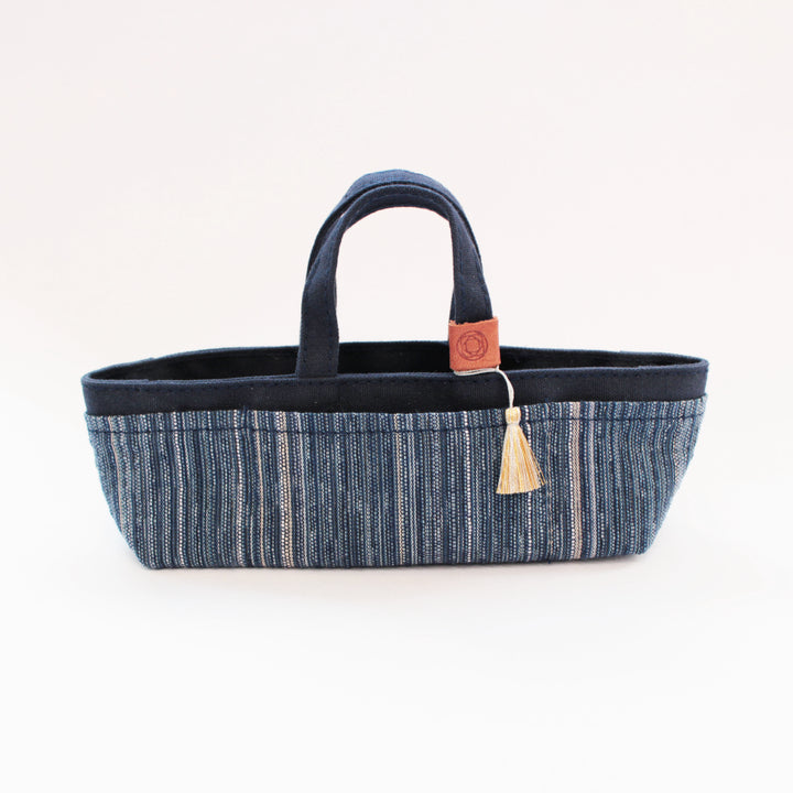 [Pre-order: Estimated Arrival in Mid-October] Mini Waxed Canvas Tote with Shijira-Ori – 紺藍 / 濃藍(Tote Only)