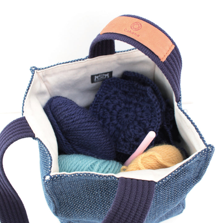 [Pre-order: Estimated Arrival in Mid-October] Sashiko-Ori Project Bag – 濃藍  (45-484)