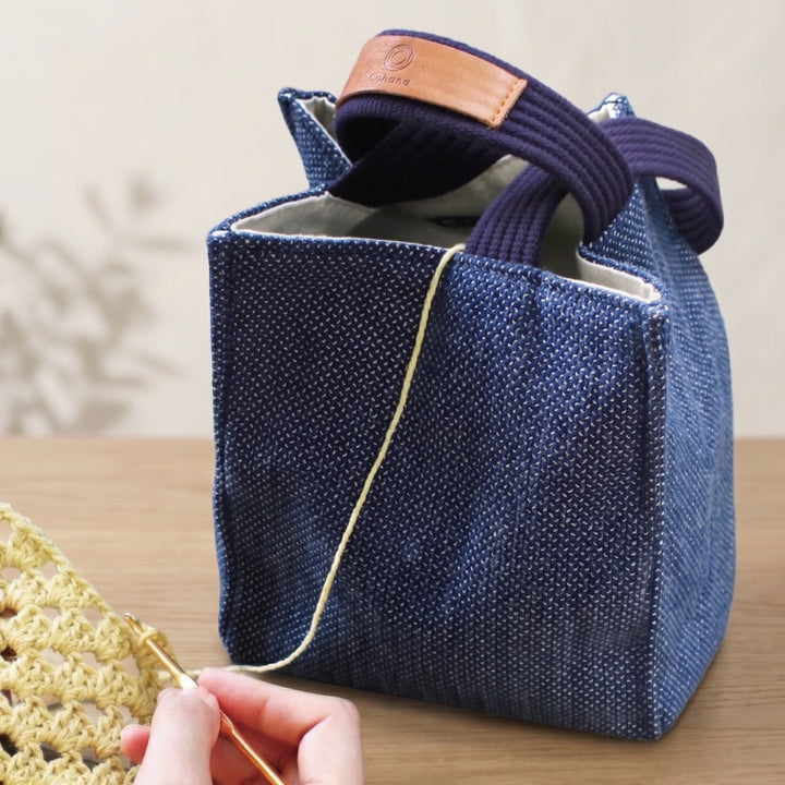 [Pre-order: Estimated Arrival in Mid-October] Sashiko-Ori Project Bag – 濃藍  (45-484)